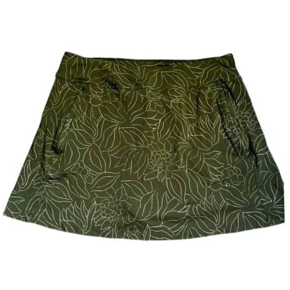 Sherpa Adventure Gear Womens Large Olive Green Floral Hiking Skort Zipper Pocket